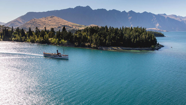 TSS Earnslaw cruising out of Queenstown Bay